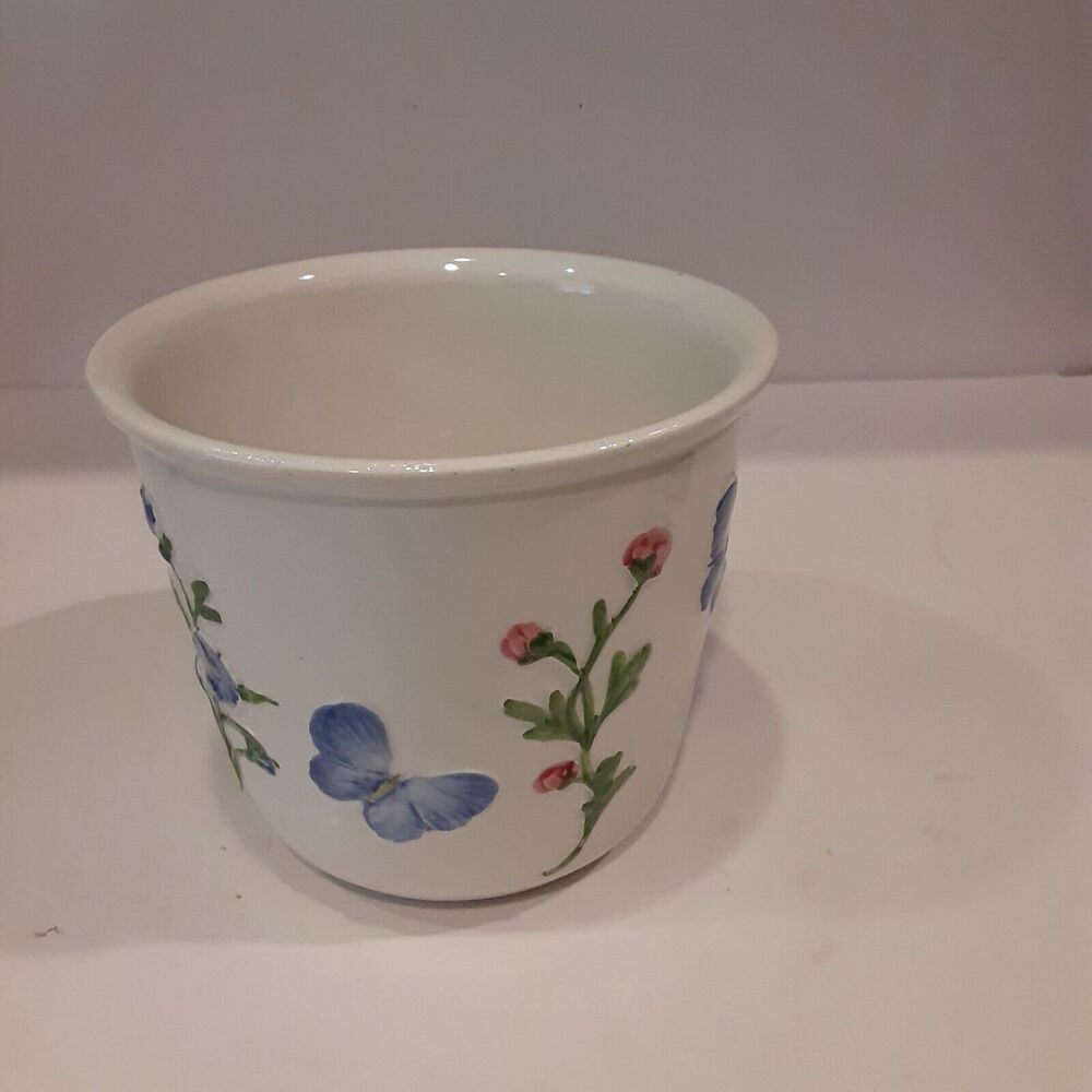 Vintage Bassano Italy Flower & Butterfly Planter Crazing Enchanting